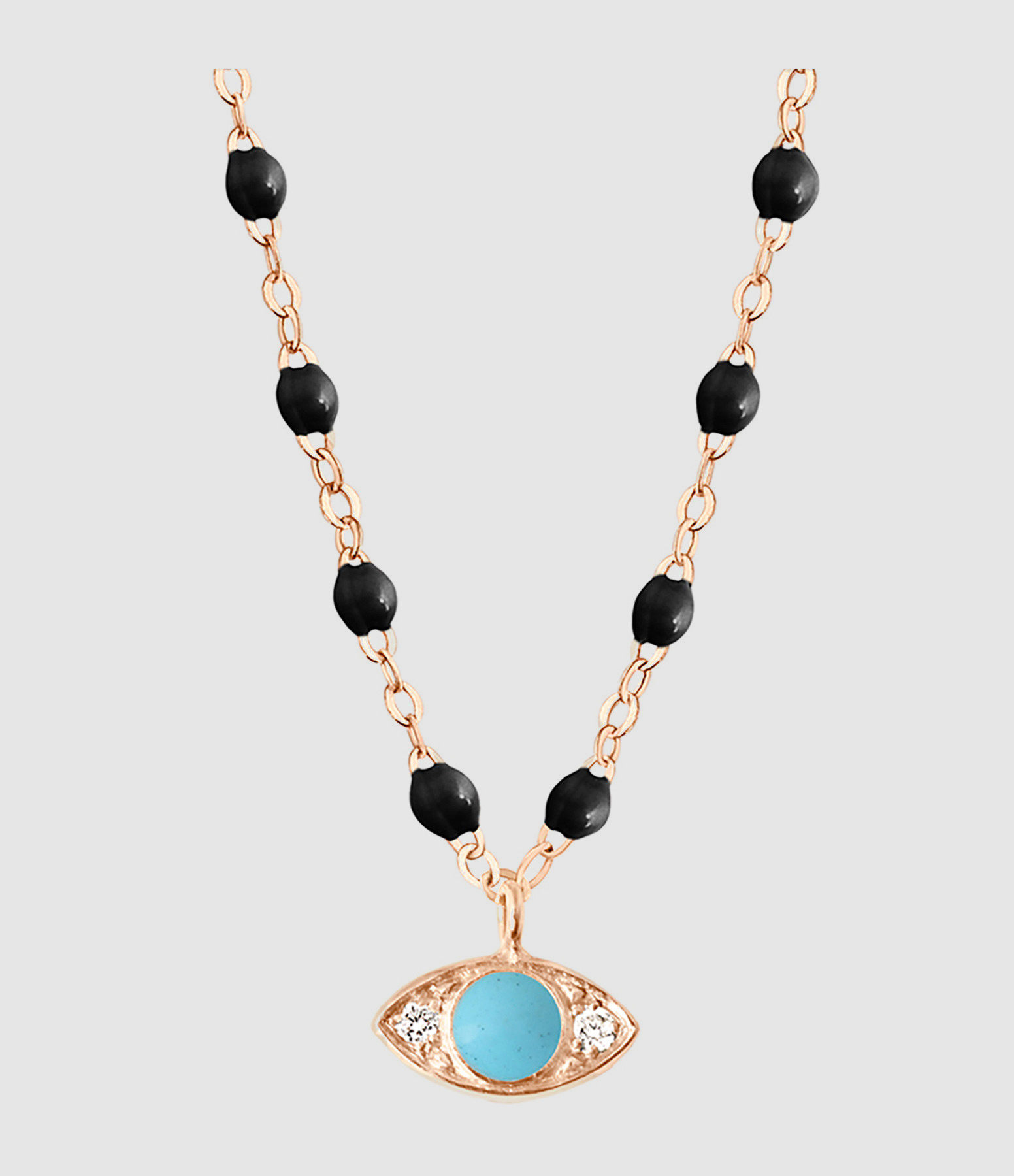 Collier Eye Diamants Turquoise Résine Or Rose