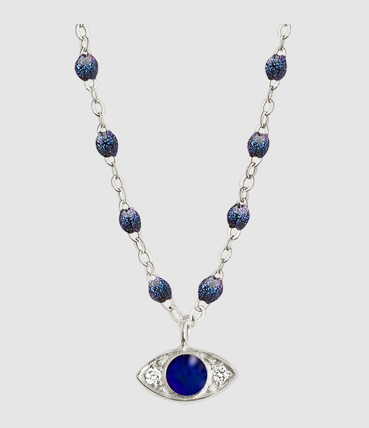 Collier Eye Diamants Bleu de Prusse Résine Or Blanc