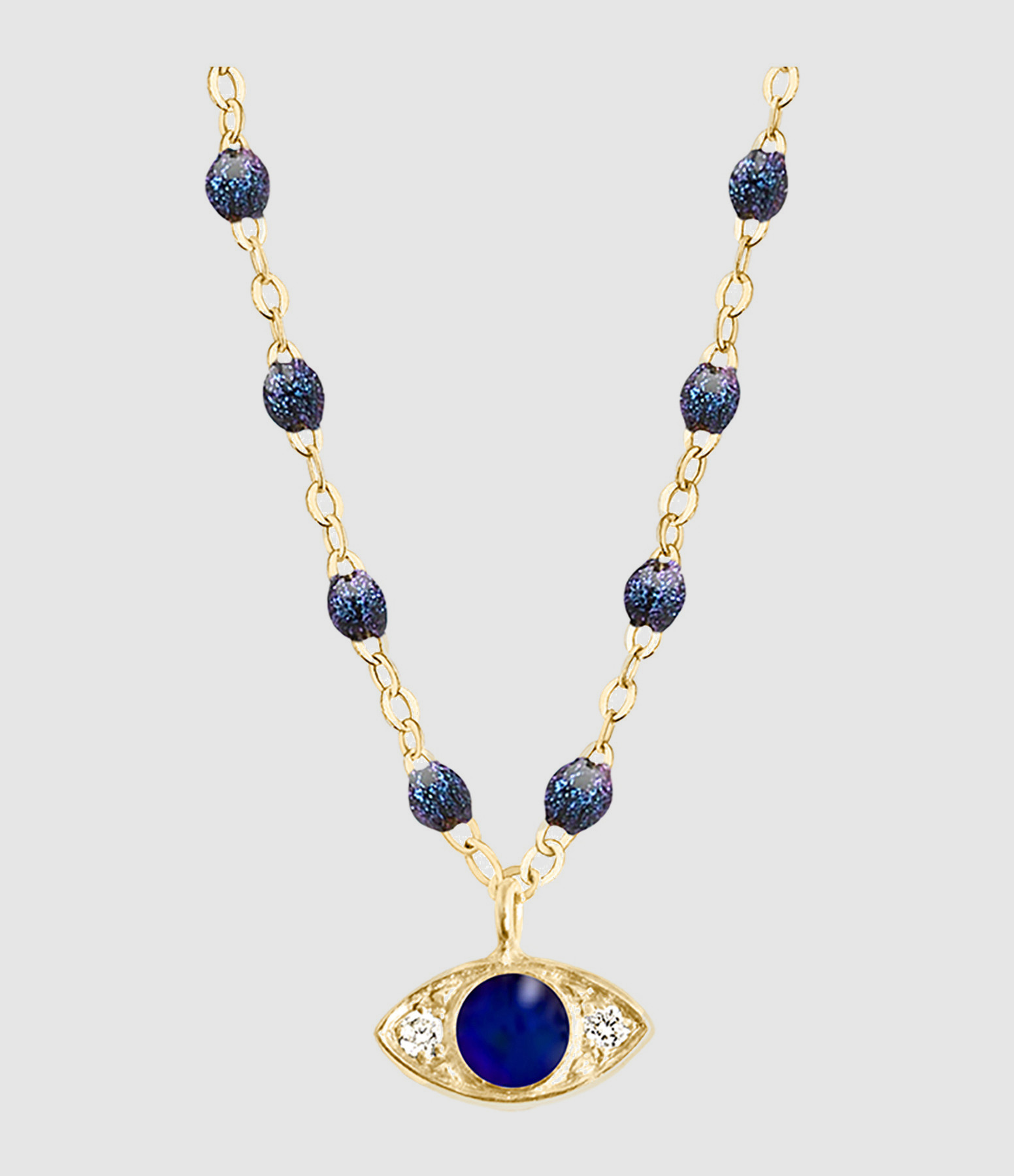 Collier Eye Diamants Bleu de Prusse Résine Or Jaune