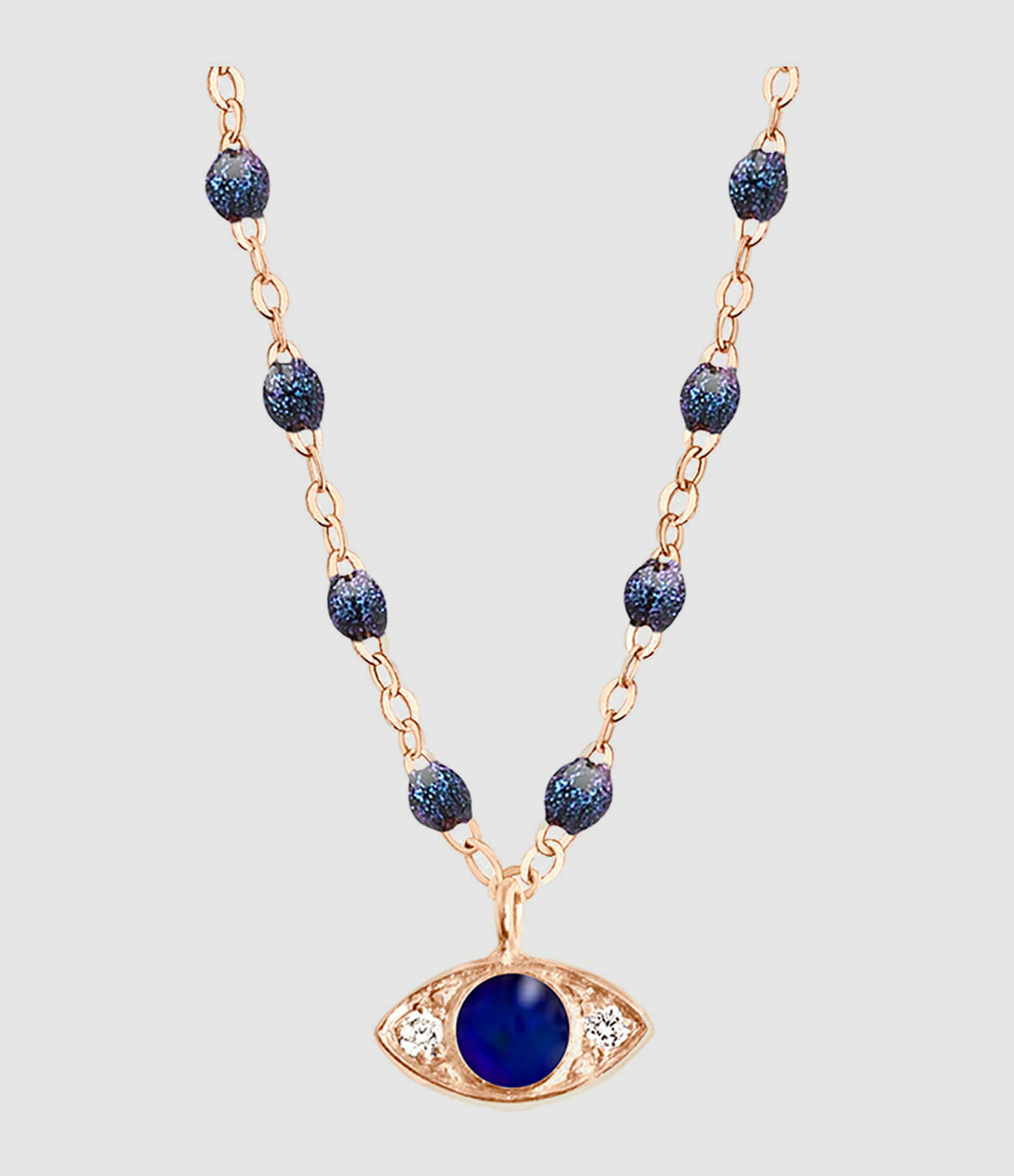 Collier Eye Diamants Bleu de Prusse Résine Or Rose