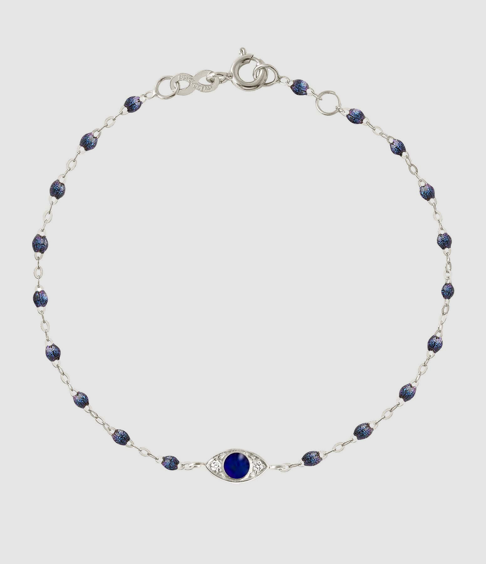 Bracelet Eye Diamants Bleu de Prusse Résine Or Blanc