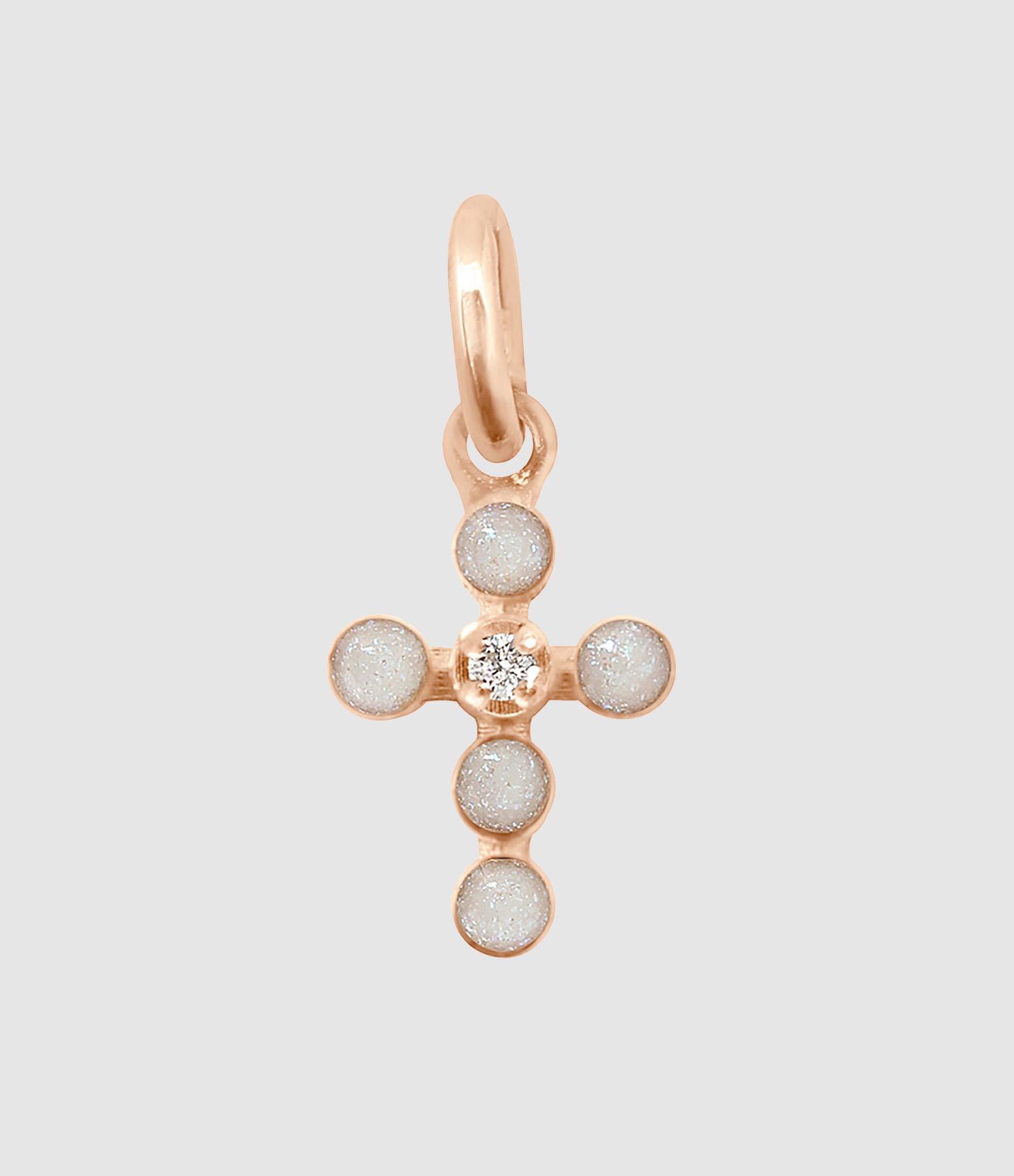 Pendentif Croix Perlée Diamant Résine Or Rose