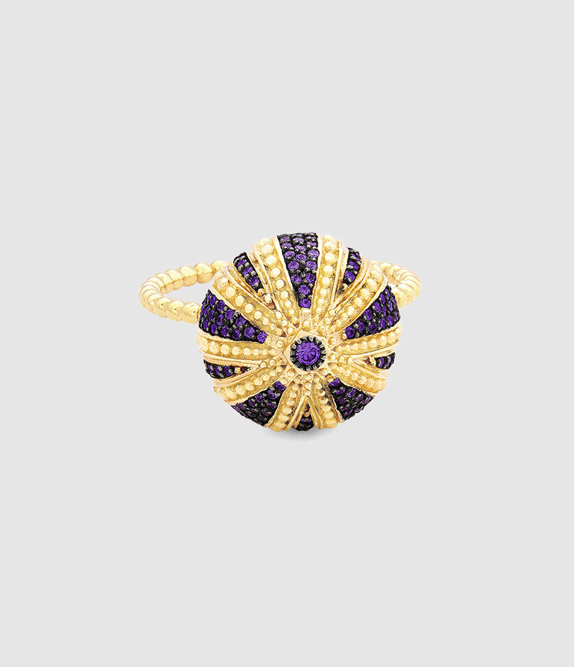 Bague Oursin MM Tanzanites Or Jaune
