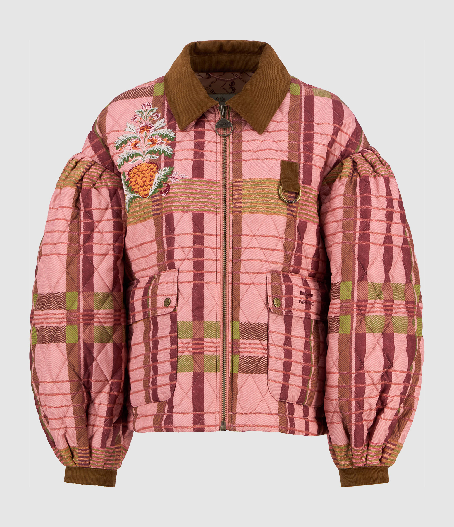 Blouson Ana-Clara Quilt Pink Tartan Beige Heart P, Collaboration Barbour x Farm Rio