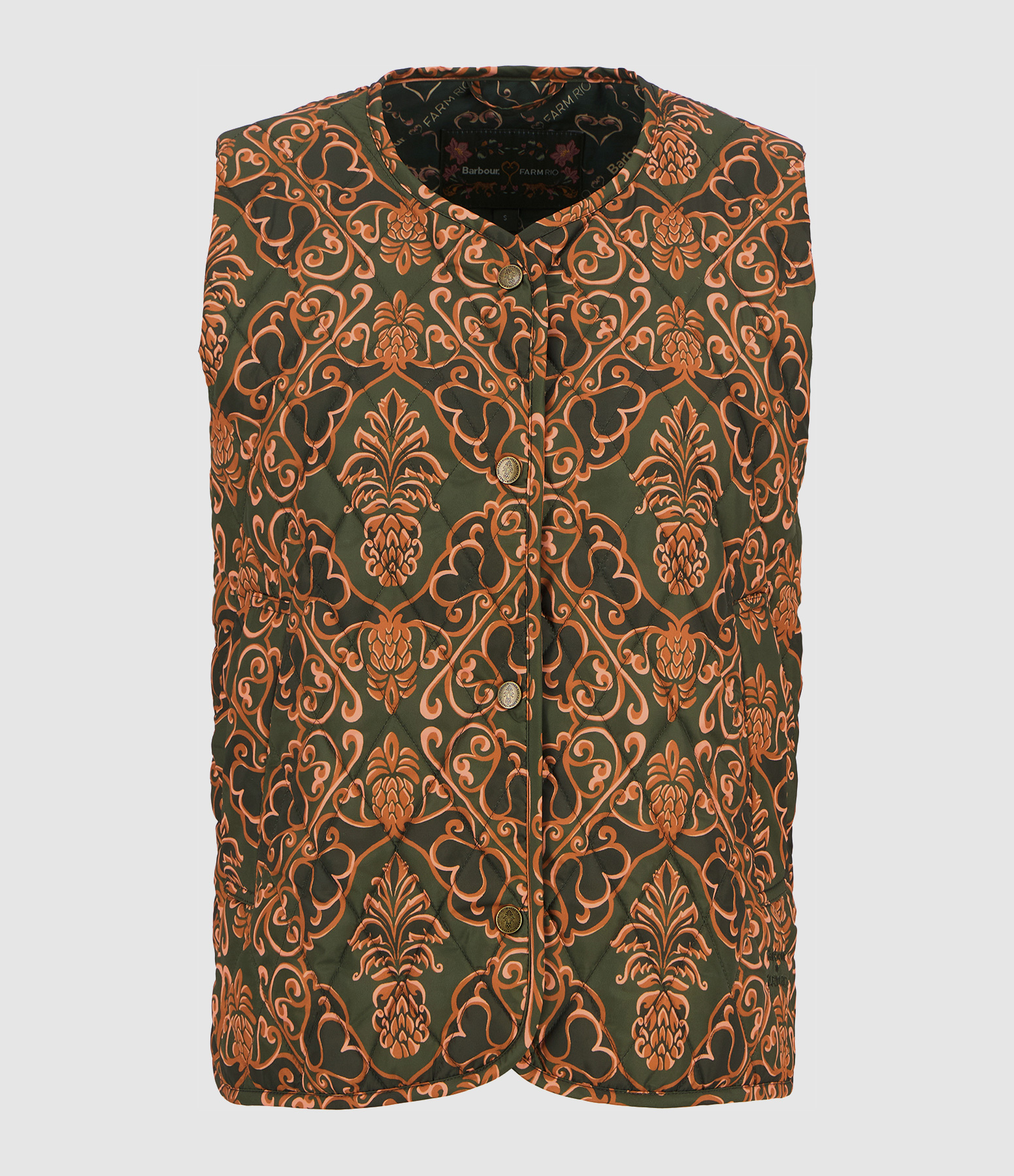 Gilet Fernanda Pineapple Green Heart Pri, Collaboration Barbour x Farm Rio