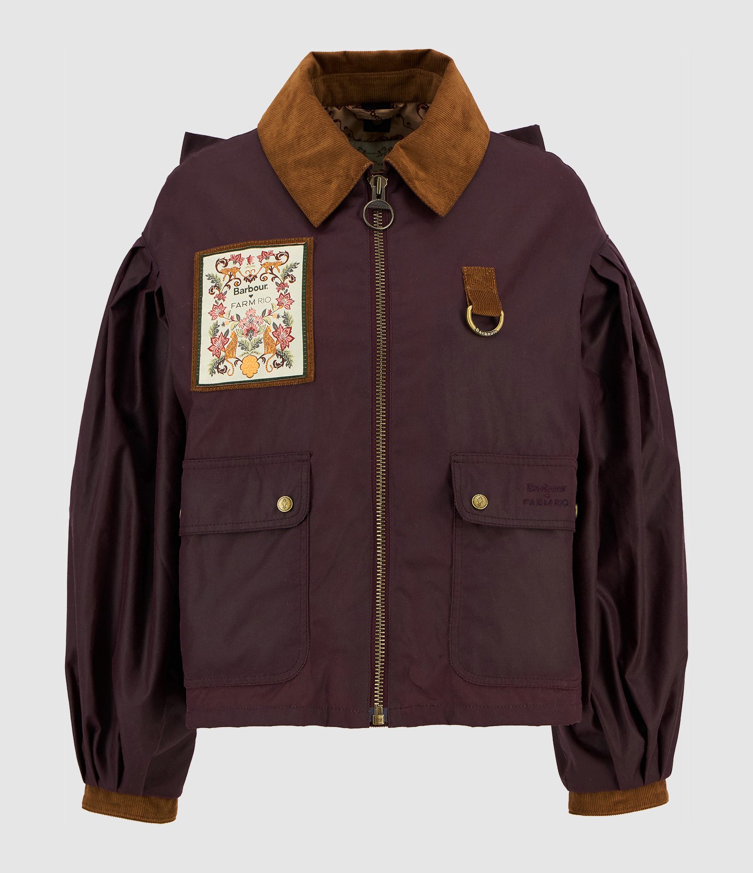 Veste Thais Wax  Bordeaux Cream Heart Prin, Collaboration Barbour x Farm Rio