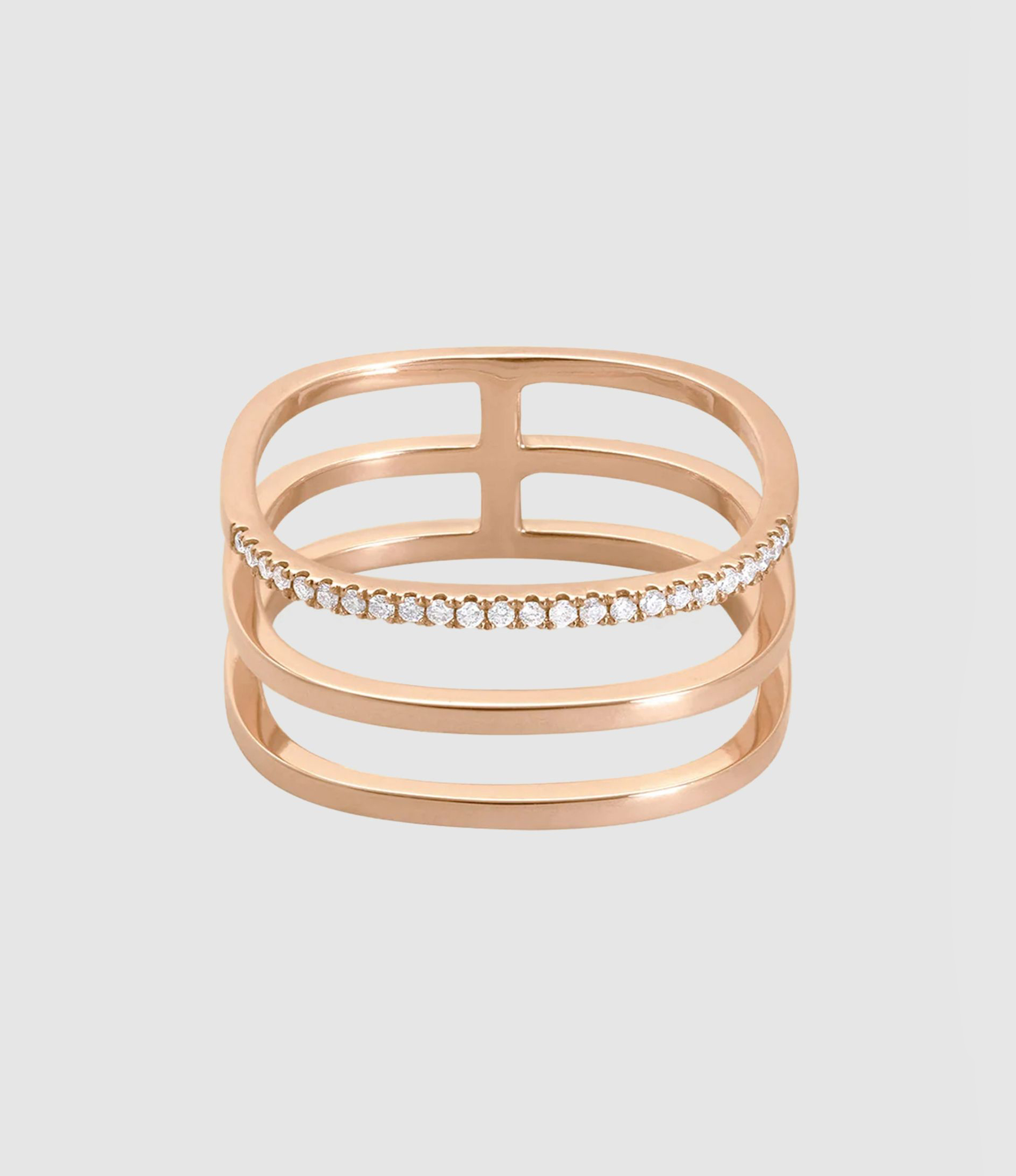 Bague Charlie 3 Rangs Diamants Or Rose