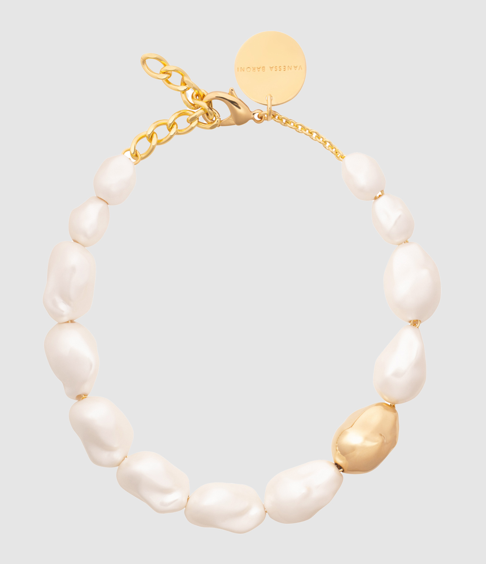 Collier Court Big Organic Pearl Perle Doré