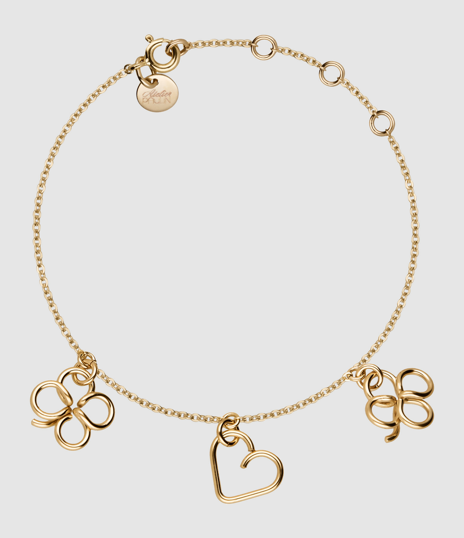 Bracelet Lucky Three Cœur Trèfle Gold Filled, Collection Charms