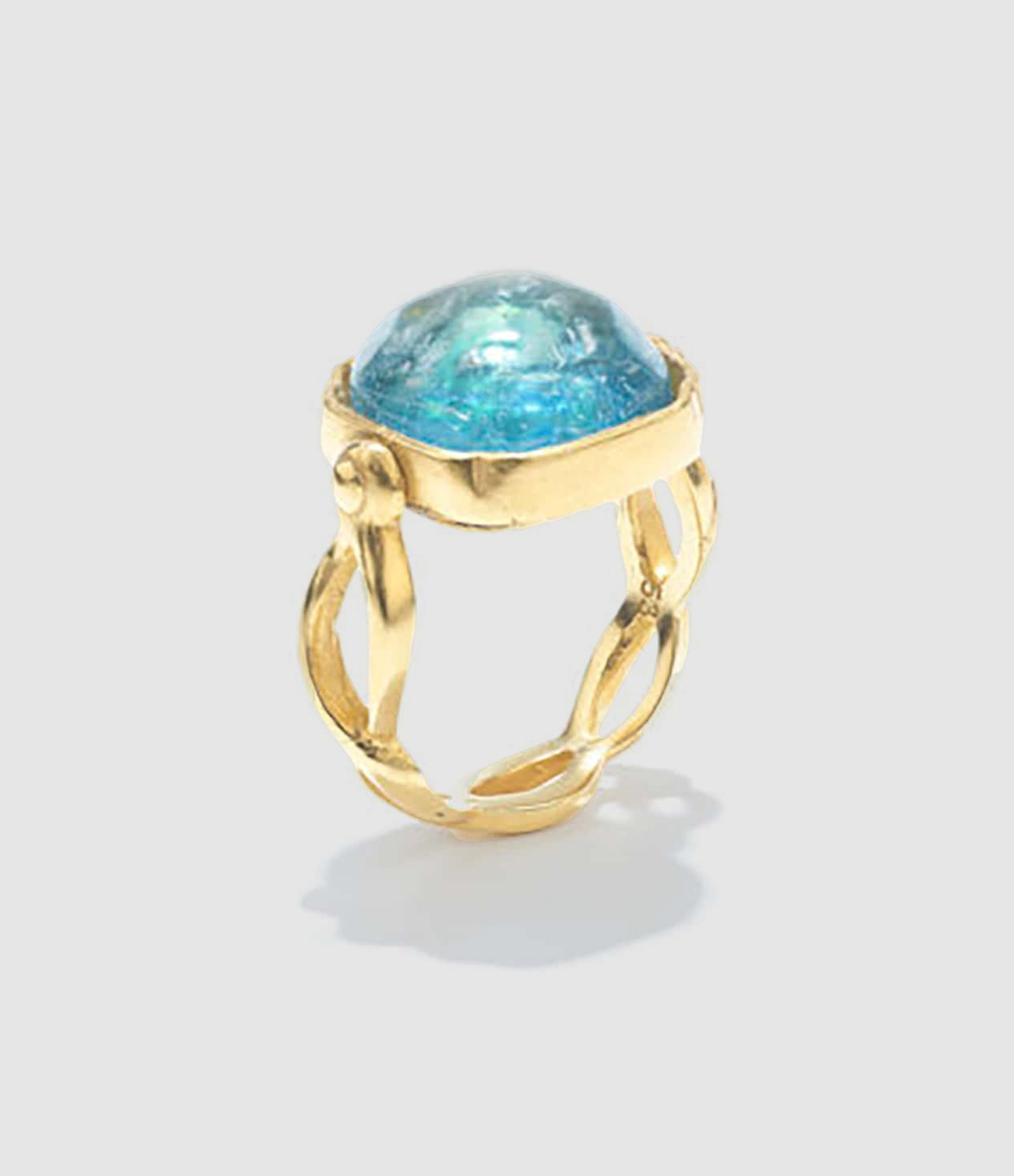 Bague Cabochon Carré Cristal de Roche Bleu Aqua