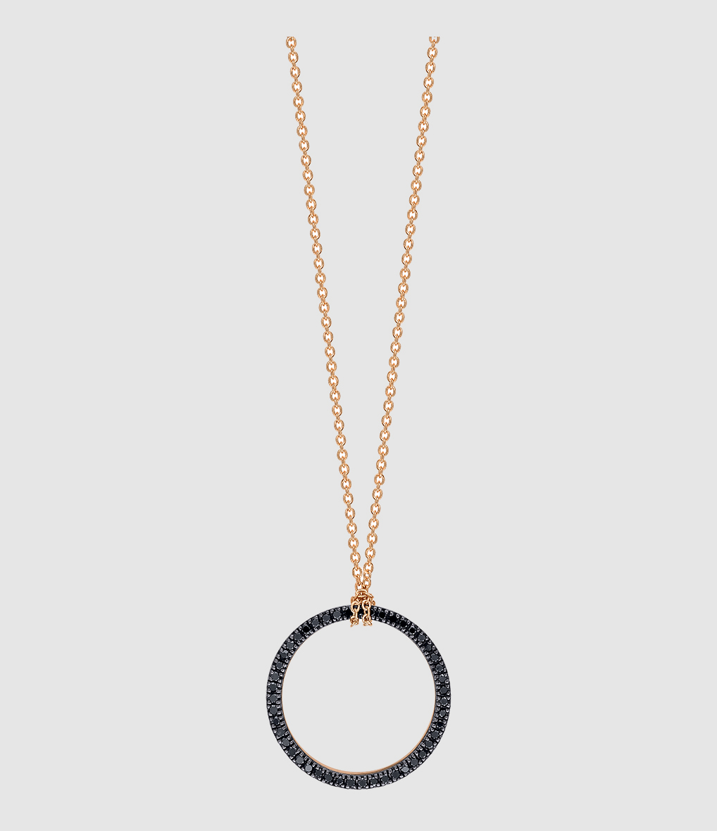 Collier Circles Mini Or Rose Diamants Noirs