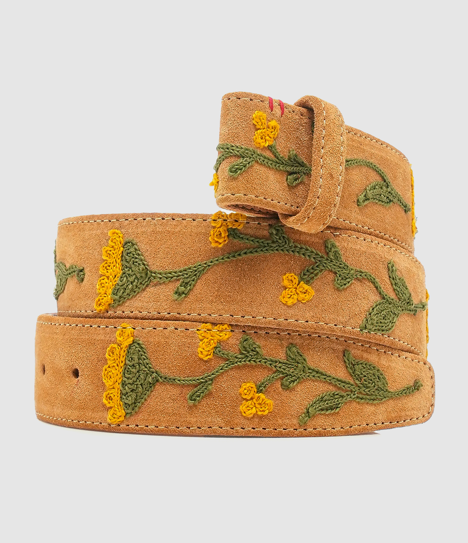 Ceinture sans boucle Suède Miel Brodé