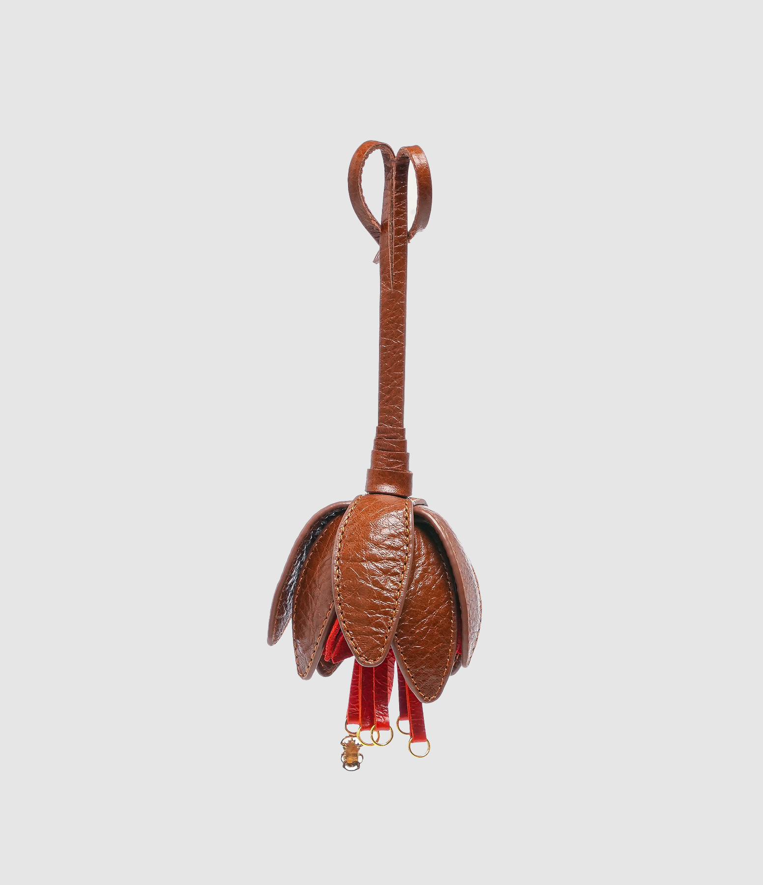 Charm Cuir Tabac et Coquelicot