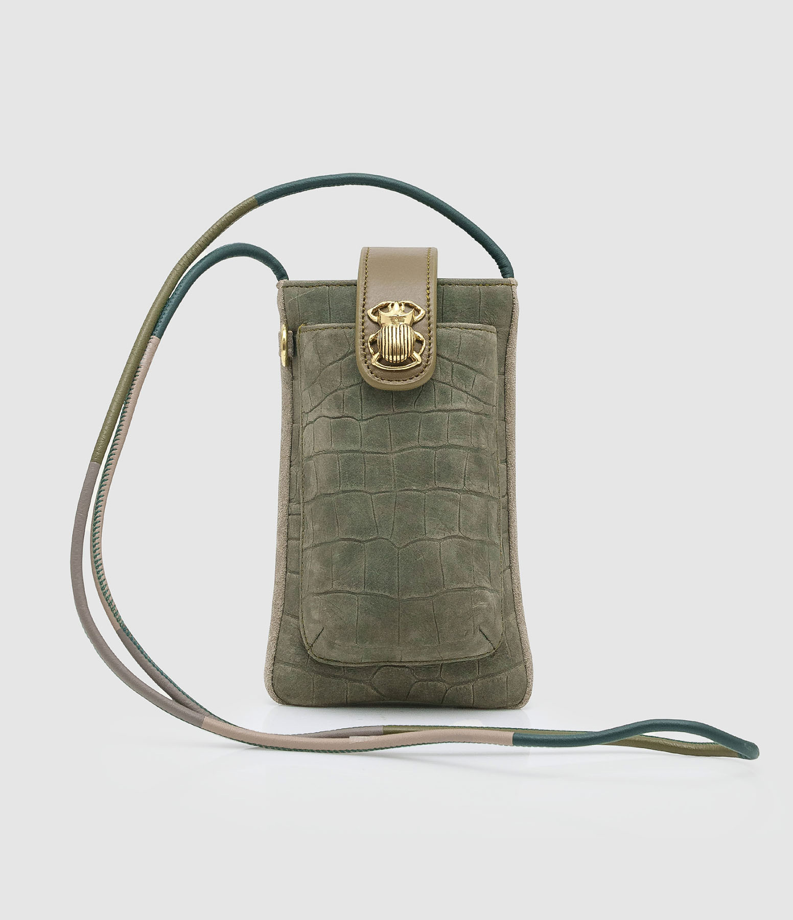 Porte-téléphone Double Marcus Cuir Embossé Croco