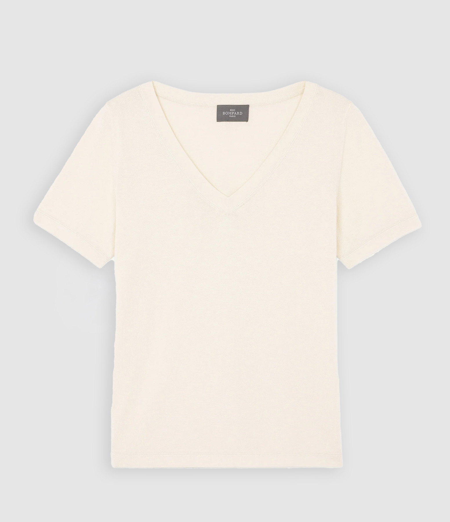 Top Col V Ultrafin Manches Courtes Naturel