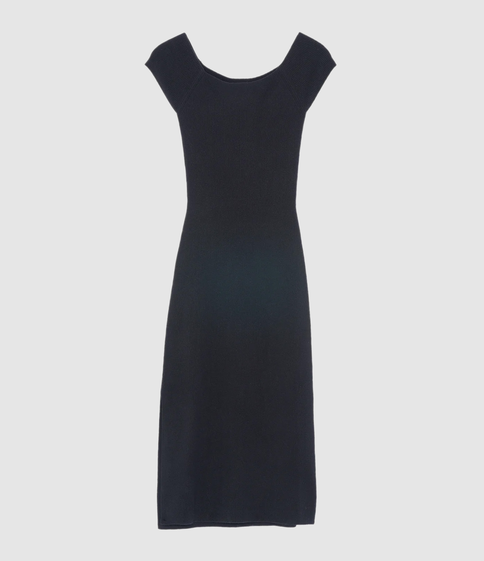 Robe Midi Encolure Bardot Maille Unie Noir