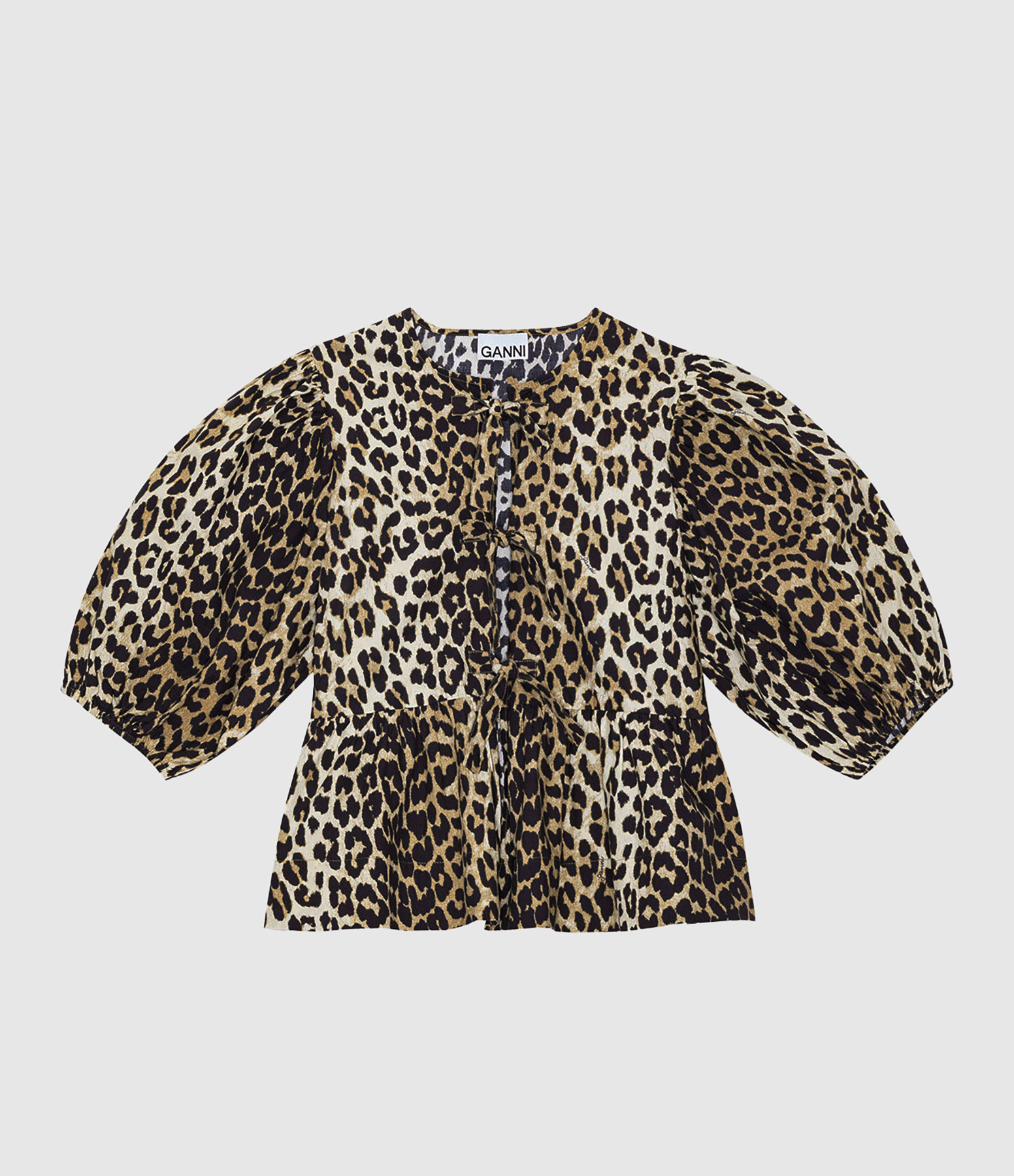 Blouse Printed Cotton Poplin Peplum Blouse Leopard