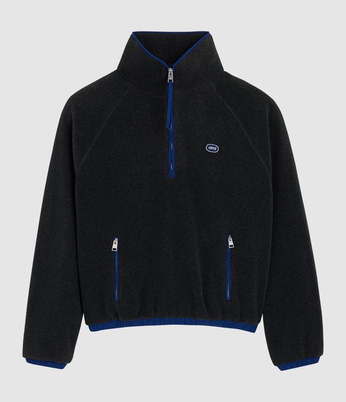 Sweatshirt Ami Half Zipped Gris Carbone