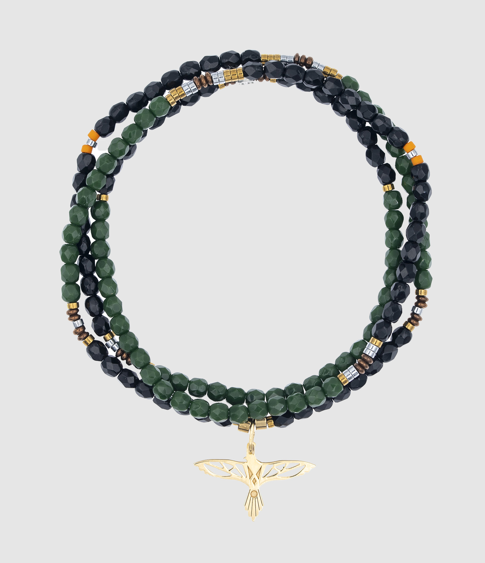 Collier Et Bracelet 3 Tours Georgi 3 Vert 49cm, Capsule Véronika Loubry