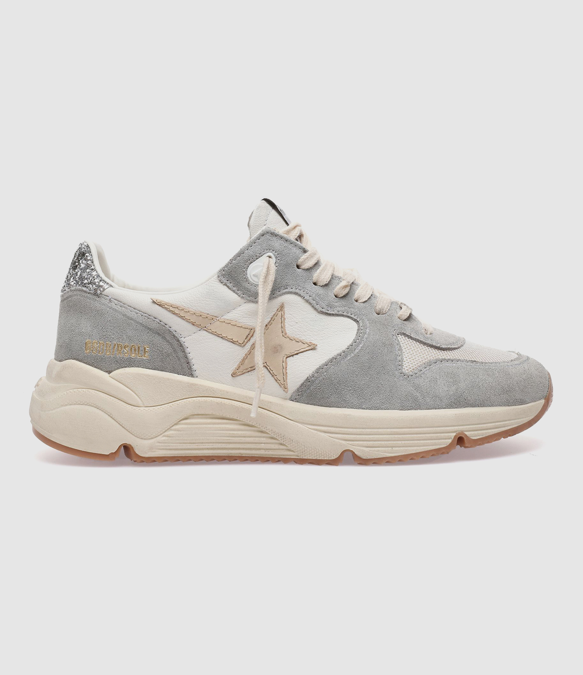 GOLDEN GOOSE - Baskets Running Cuir Gris Crème Argenté