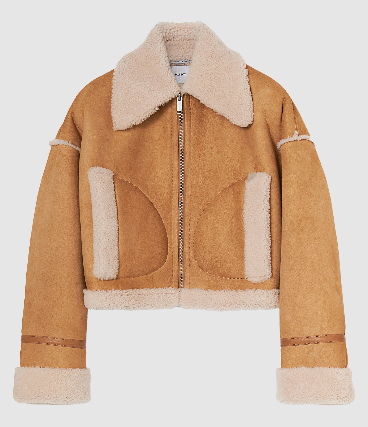 Veste Aviateur Cuir Suédé Miel Crème