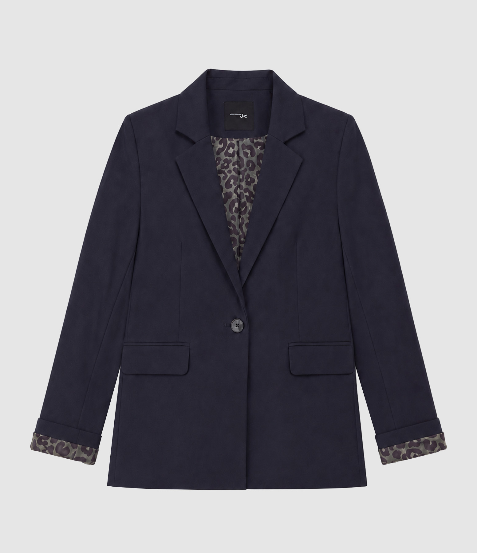 Blazer Rosa Navy Doublure Leopard Kaki