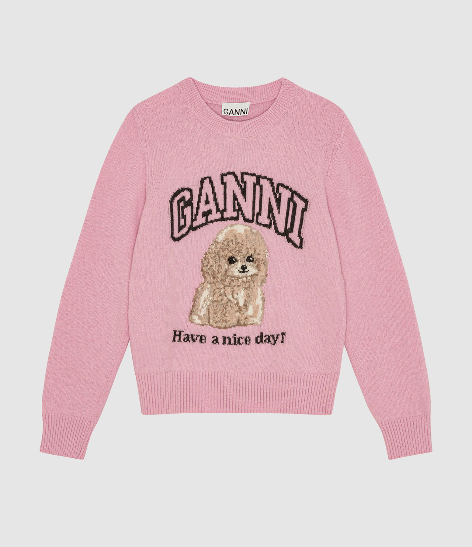 Pull Graphic Wool Mix Poodle Crewneck Chalk Pink