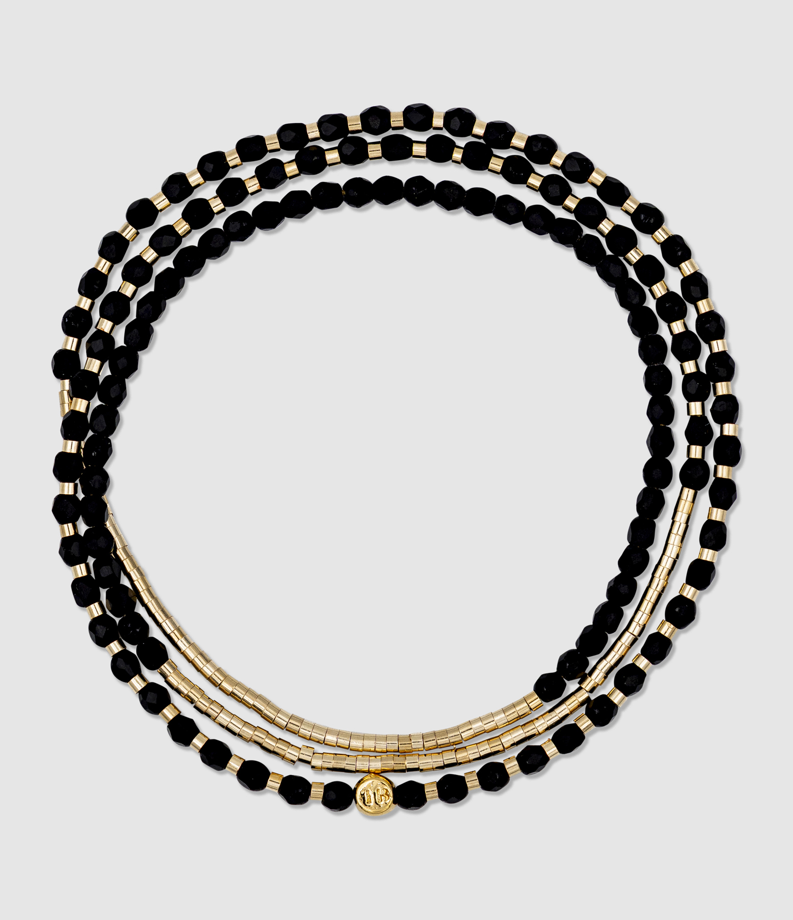 Collier et Bracelet 3 Tours Noir Mat 49cm, Exclu Lulli