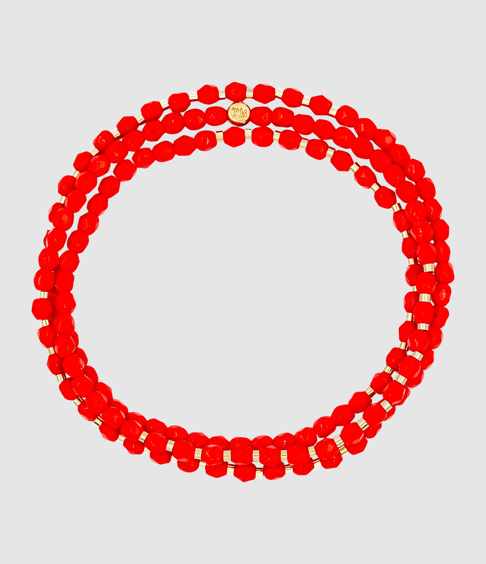 Collier Et Bracelet 3 Tours 3 Tours Rouge 49 cm, Exclu Lulli