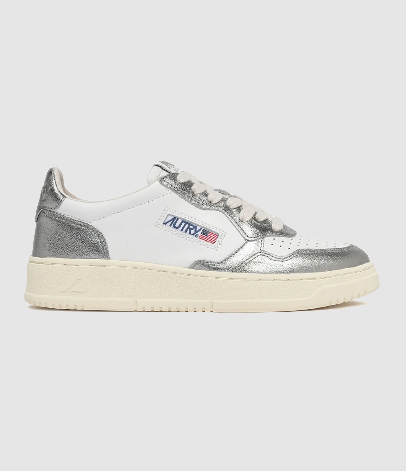 Baskets Medalist Bicolore Cuir Blanc, Acier