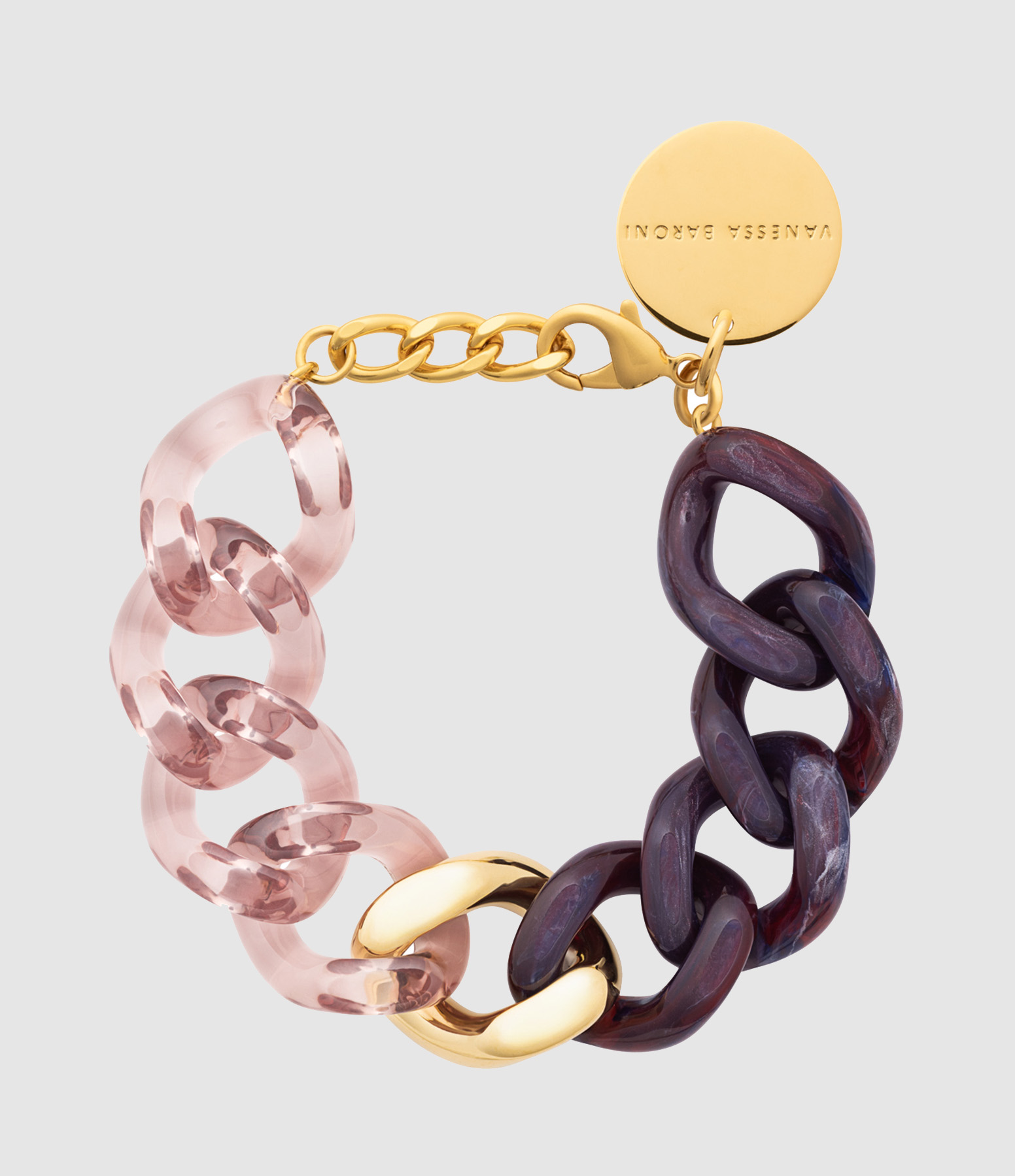 Bracelet Flat Chain 2 Color W Gold Aubergine Marble And Clear Taupe