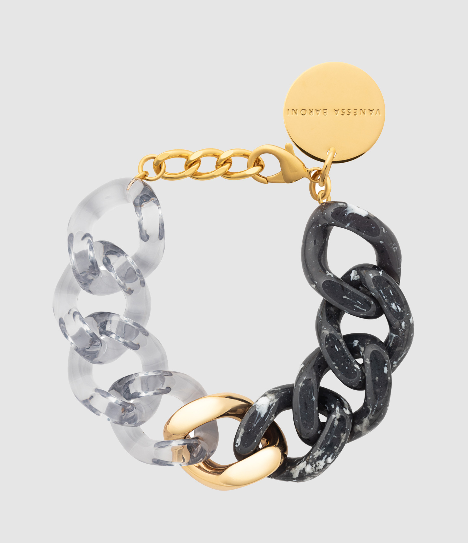 Bracelet Flat Chain 2 Color W Gold Black Marble And Clear