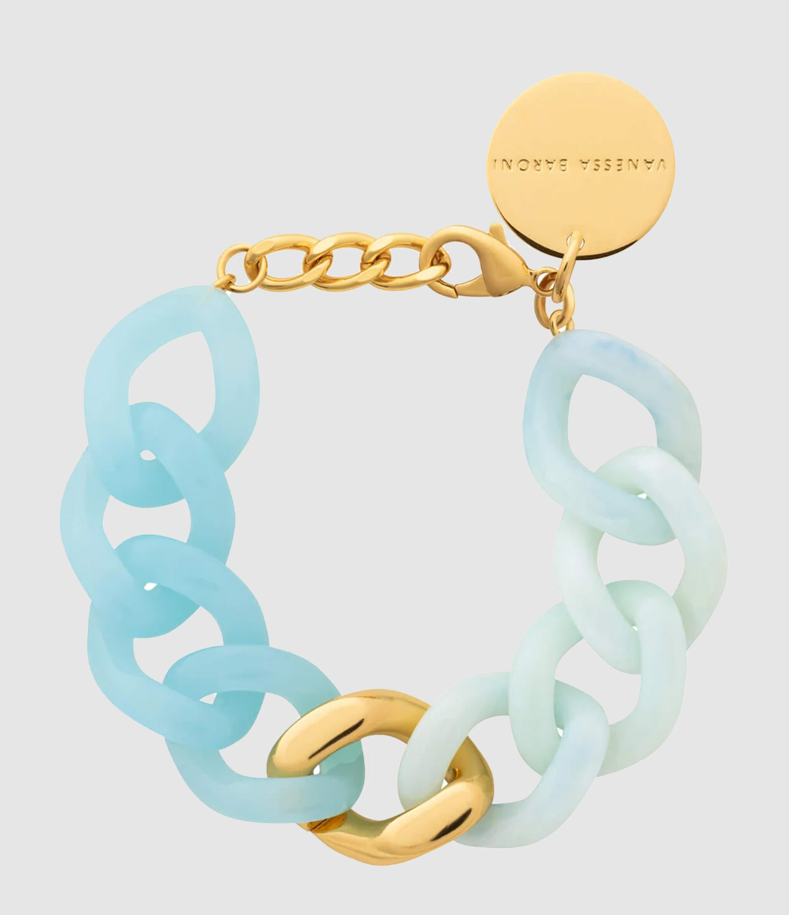 Bracelet Flat Chain 2 Color W Gold Cloud Marble Opaline Blue