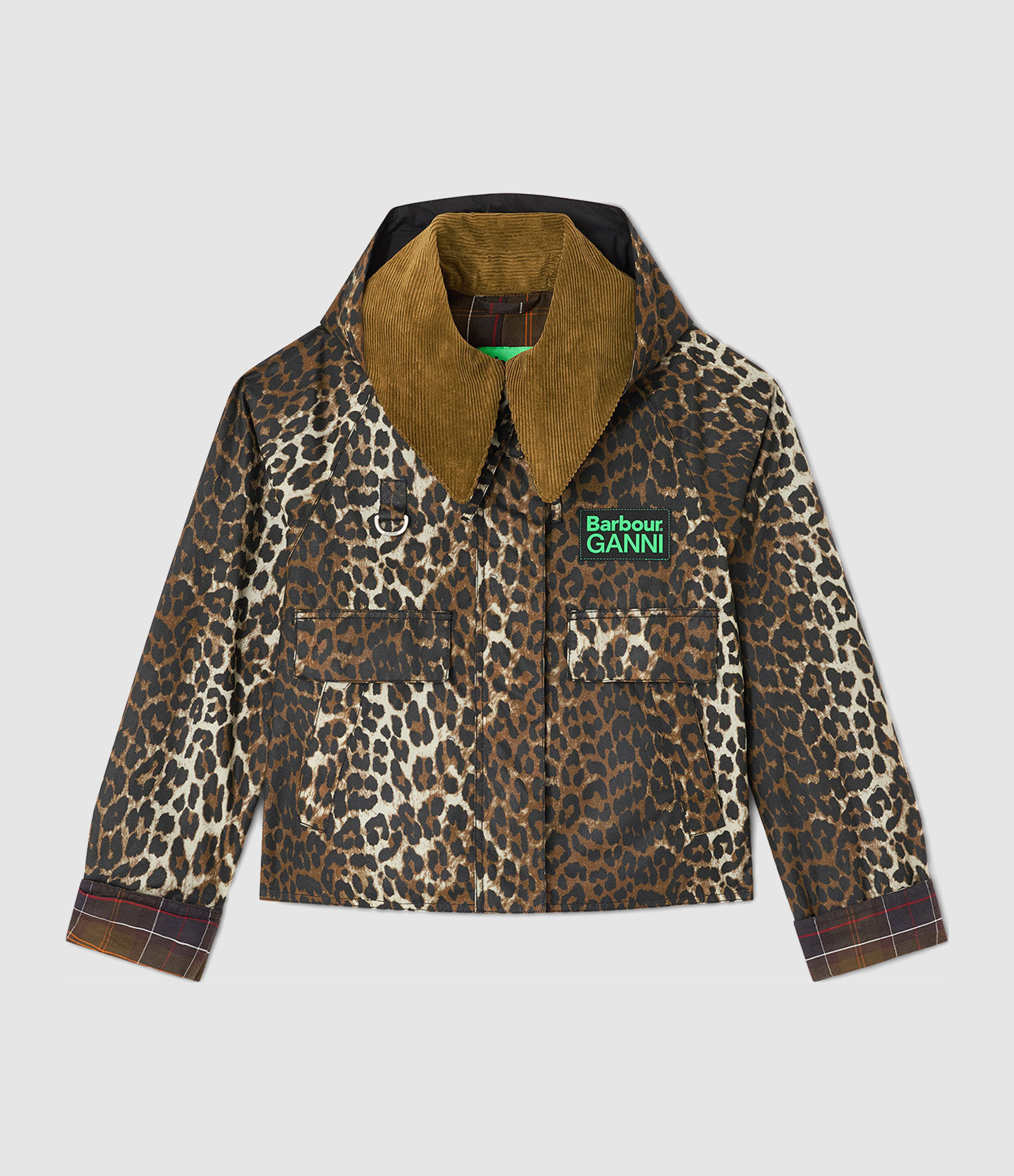 Veste Ganni Printed Hooded Wax Leopard Print Classic, Collaboration Barbour X Ganni