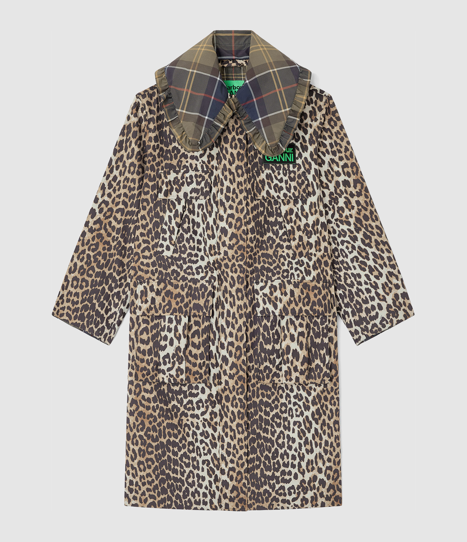 Parka Ganni Waterproof Leopard, Collaboration Barbour X Ganni