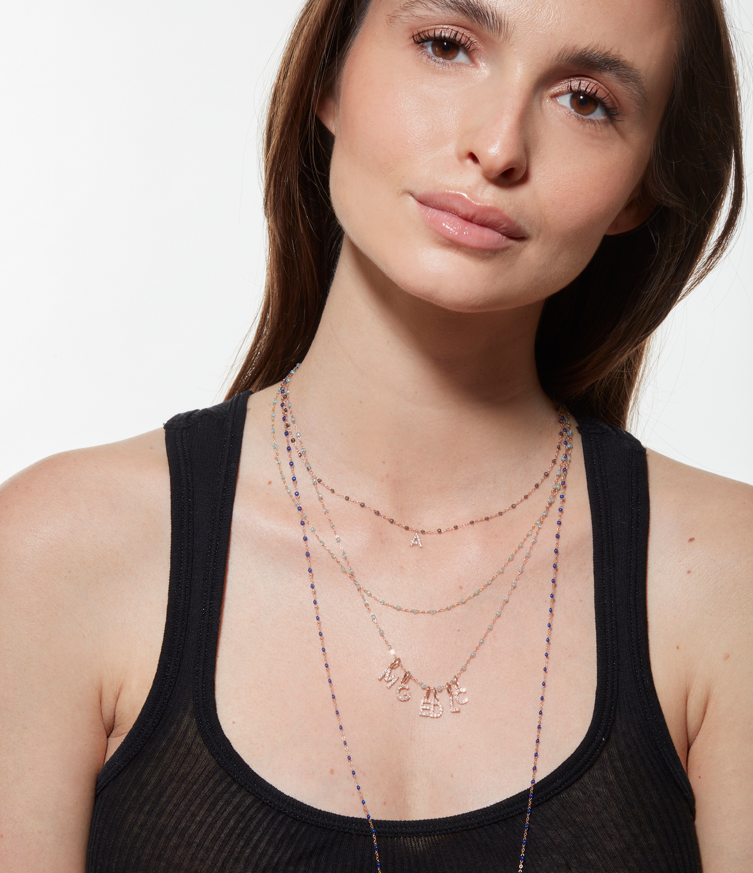Collier Lucky Letter Résine Or Rose, 42 cm