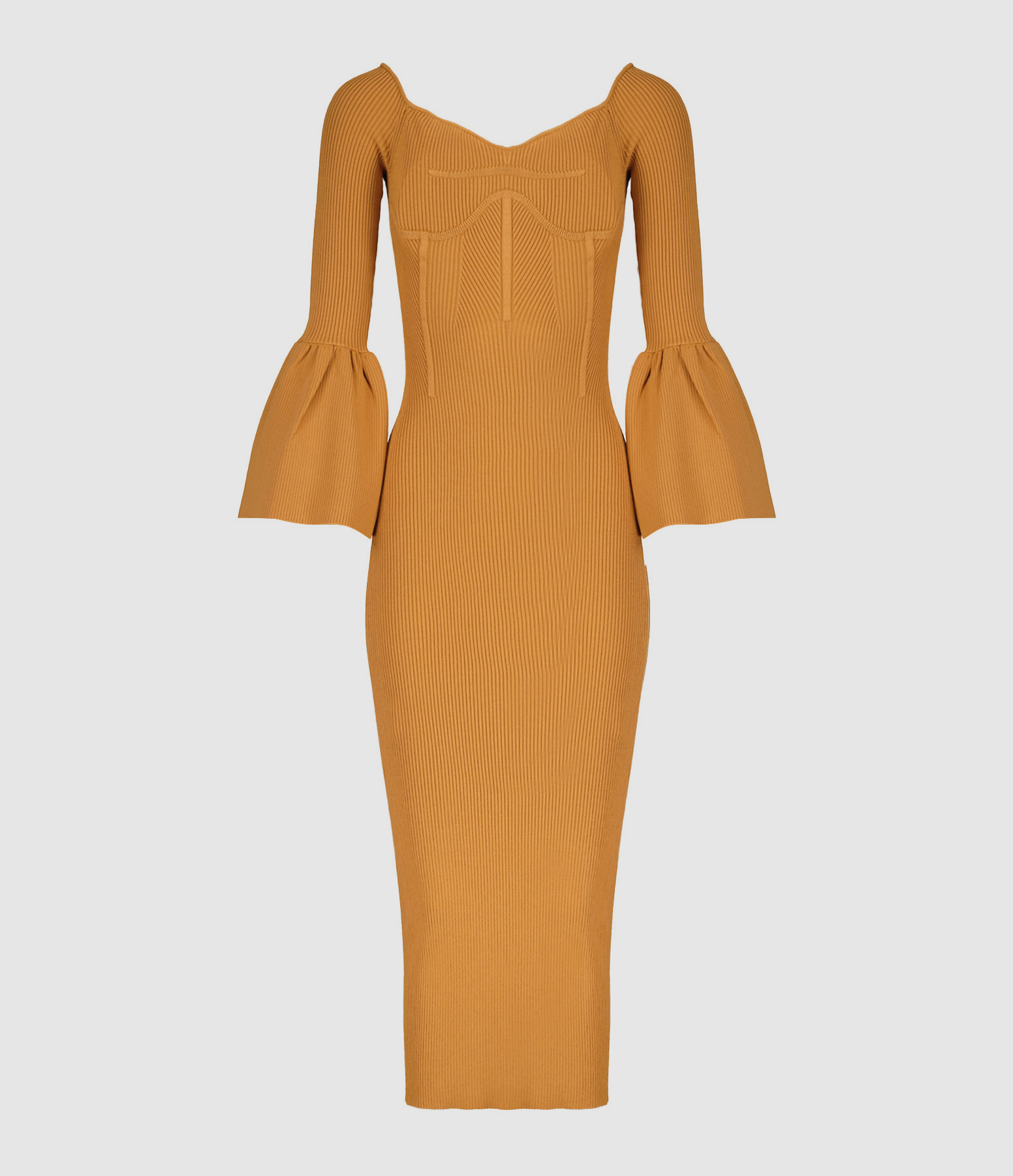 Robe Manches Évasées Maille Camel