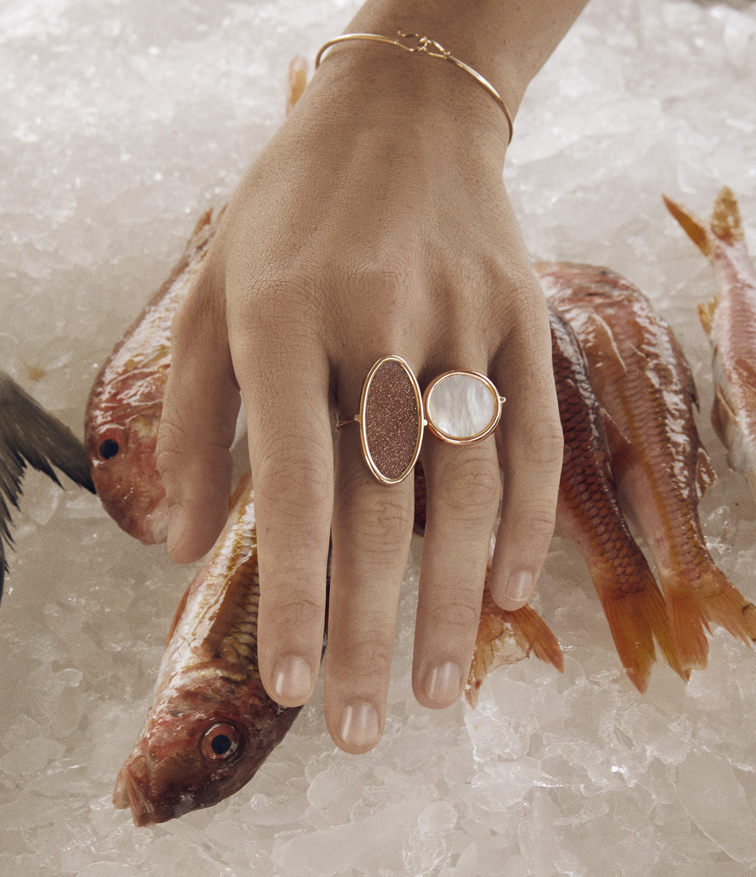 Bague Disc Nacre Blanche  Or Rose