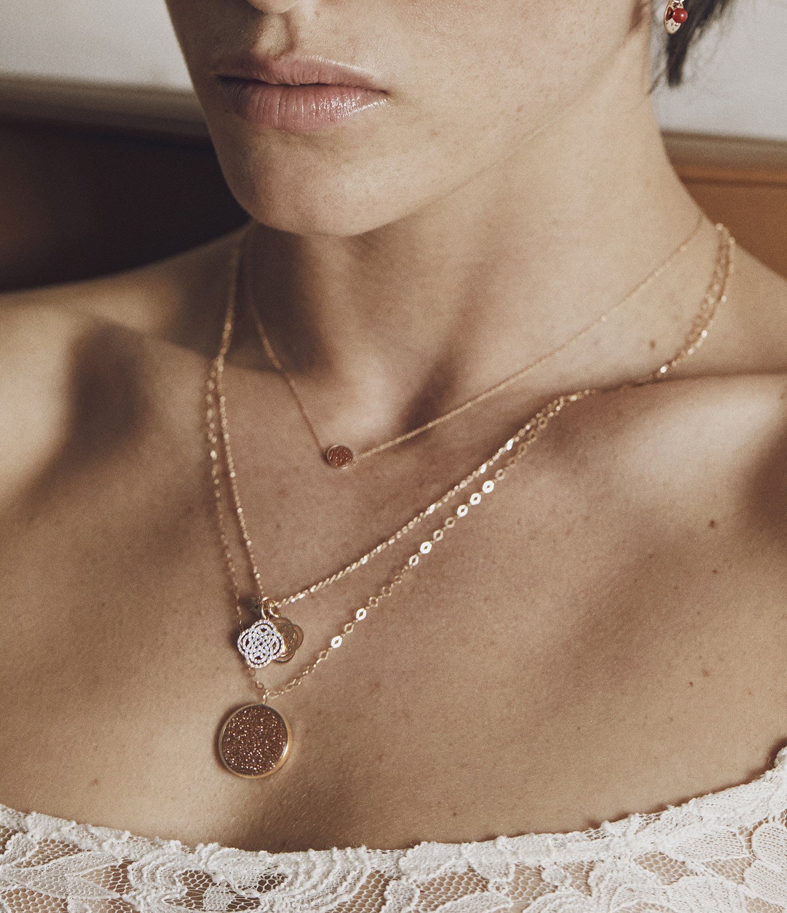 Collier Ever Mini Disc Gold Sandstone Or Rose