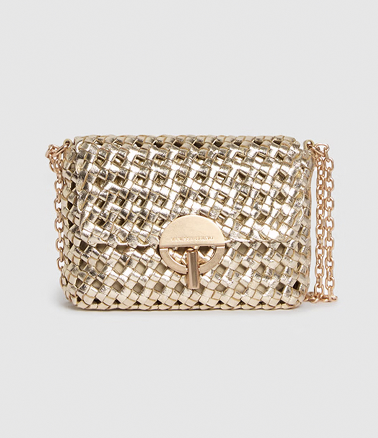 Petit Sac Moon Cuir Tressé Doré