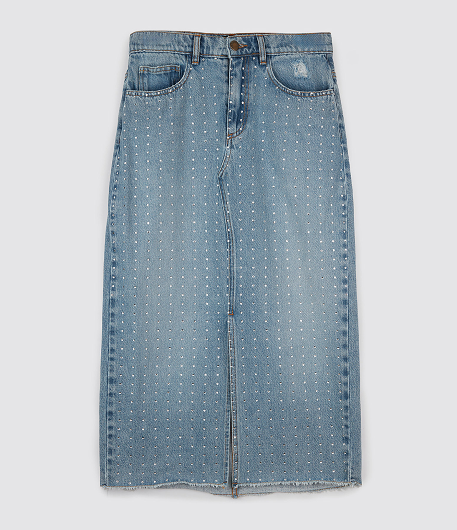 Jupe Calla Mid Denim Strass Bleu