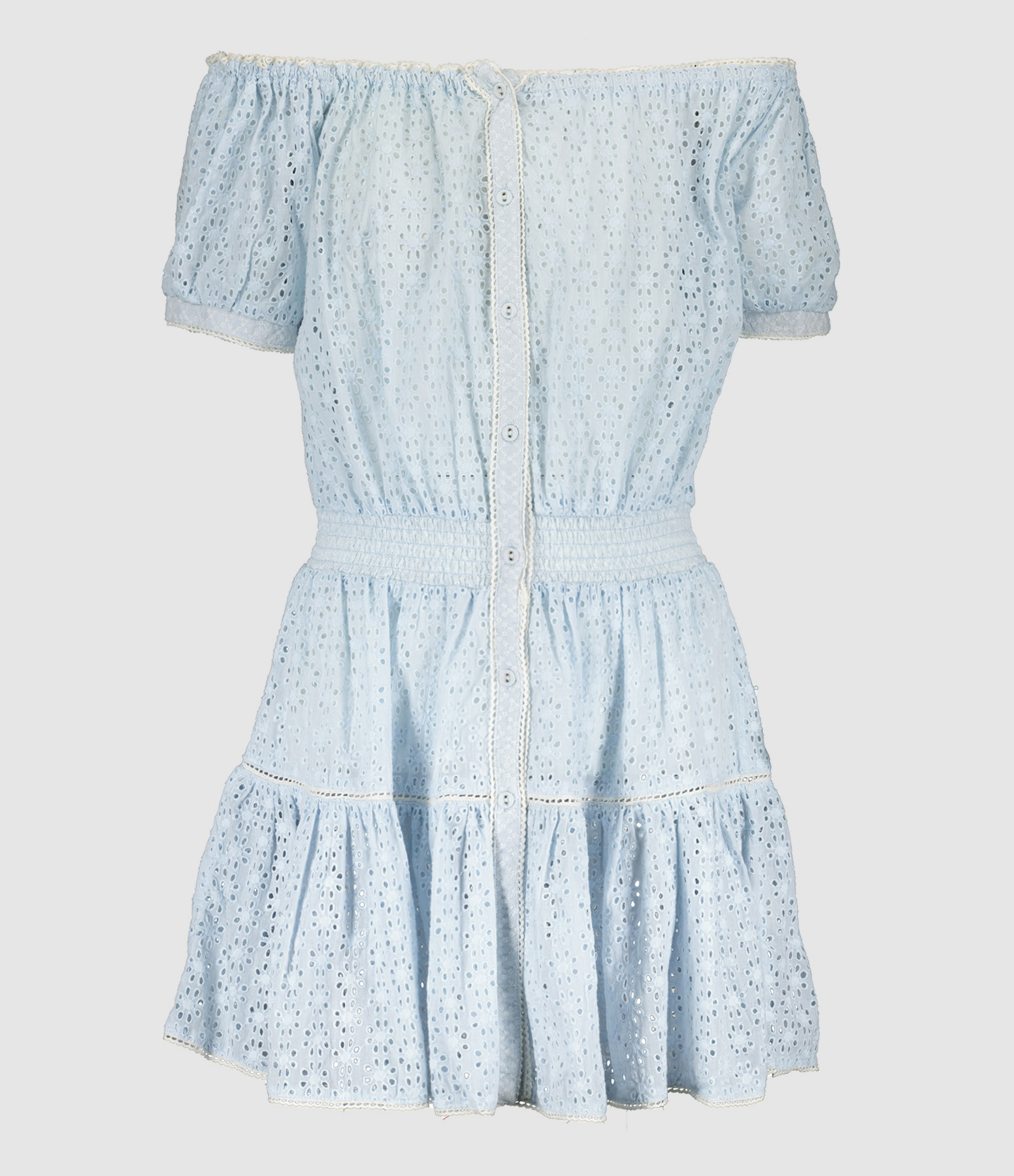 Robe Courte Sacha Broderies Coton Bleu