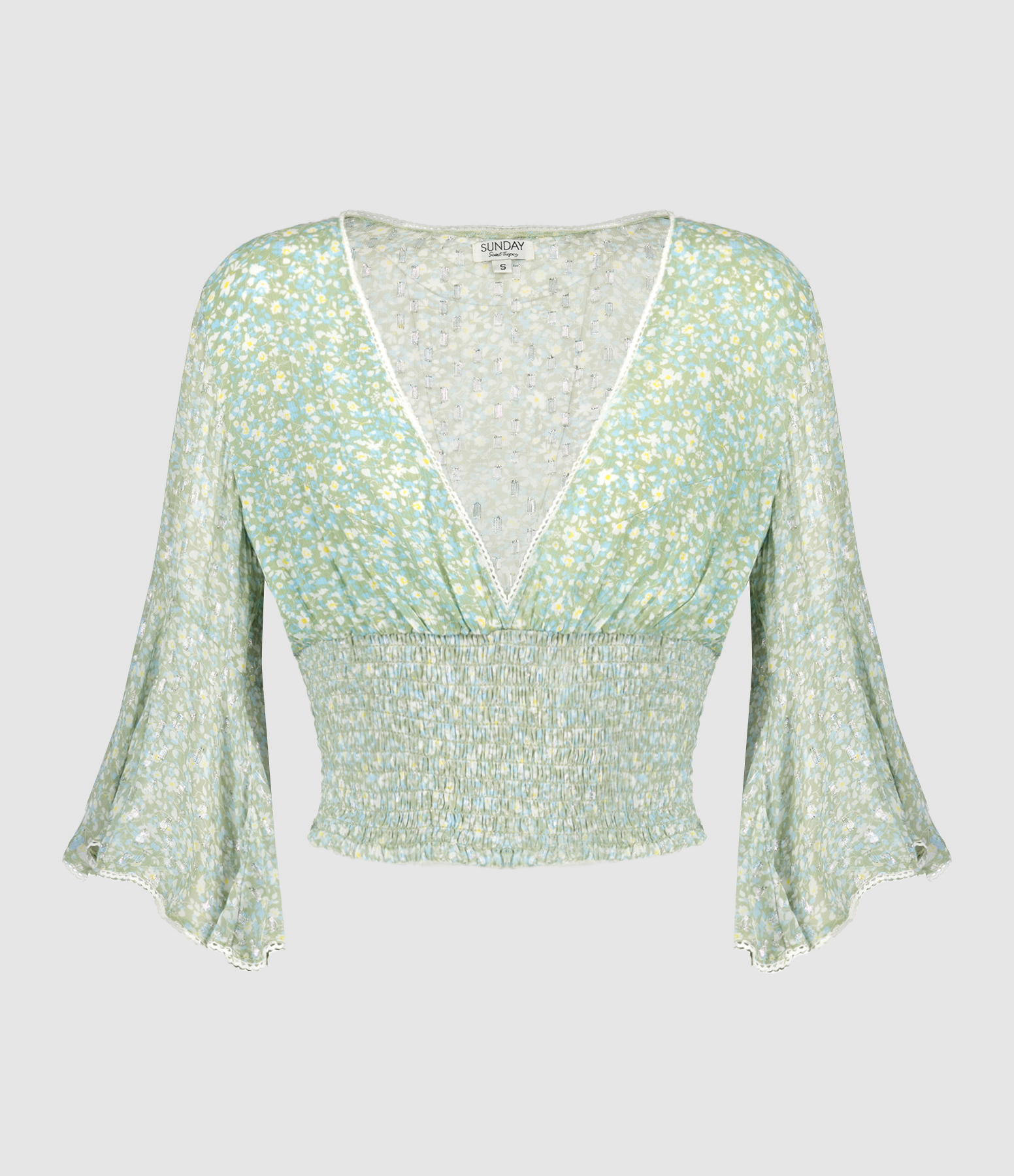 Top Arya Col V Fleuri Kaki