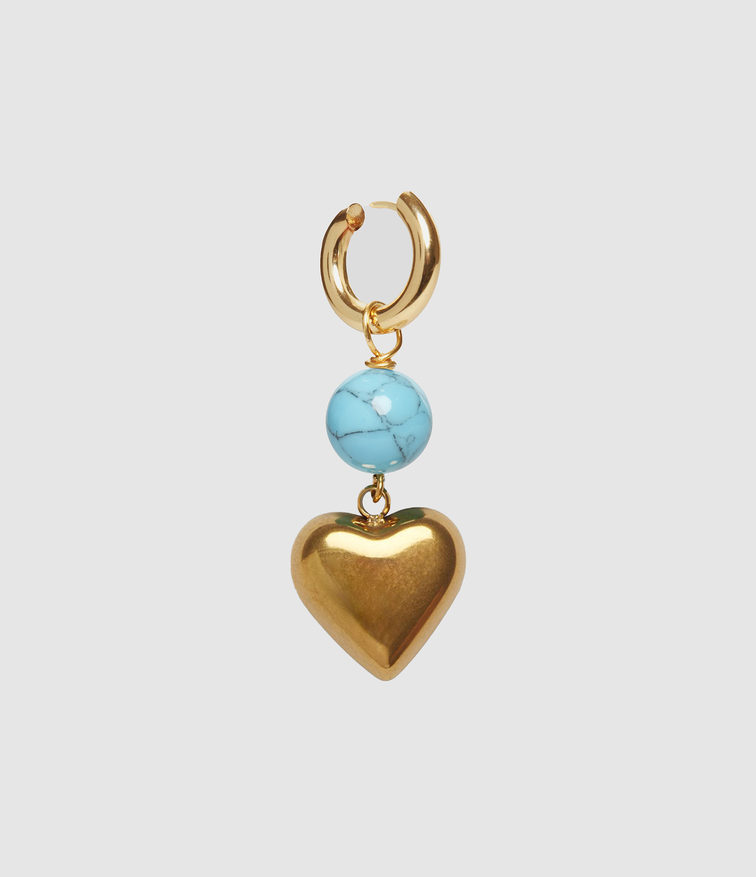 Boucle d'oreille Love Turquoise Argent Doré (vendue à l'unité)