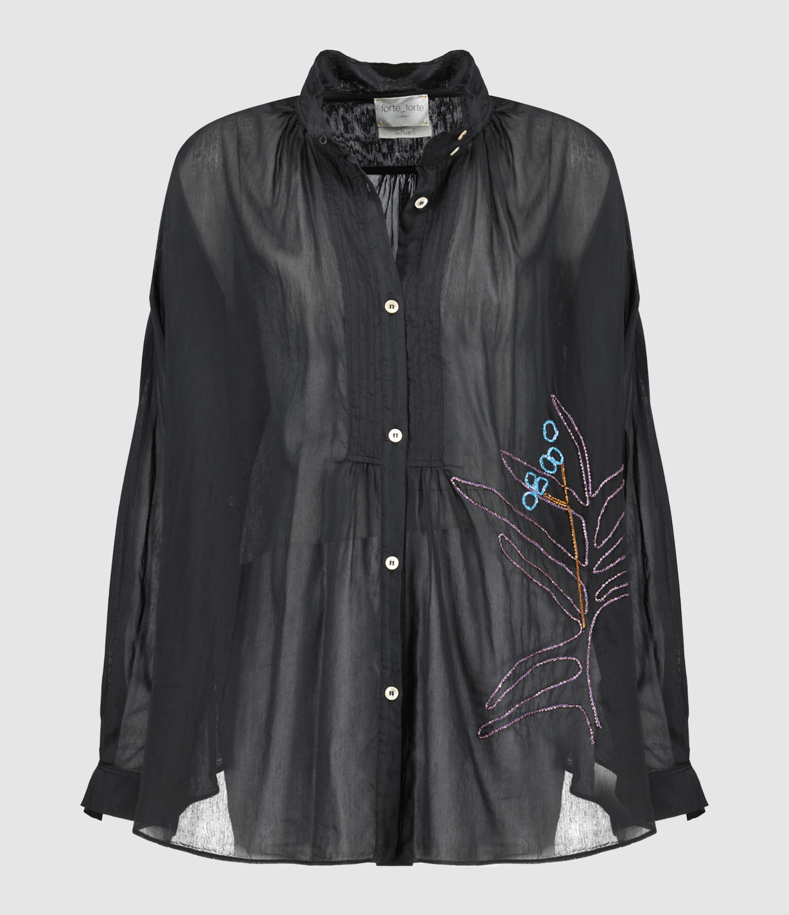 Chemise Brodée Coton Soie Noir