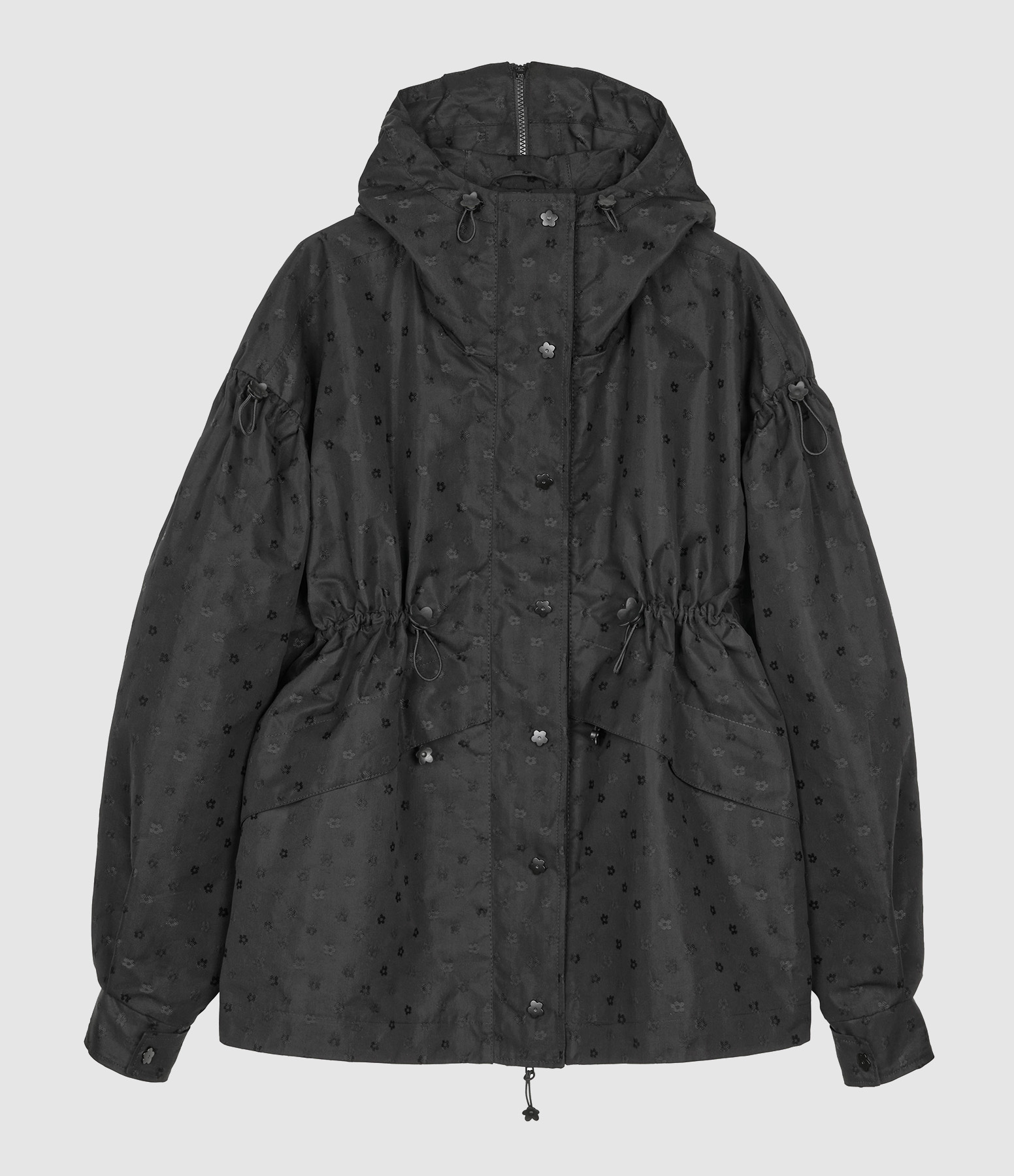 Veste With Drawstrings And Zipped Hood Black