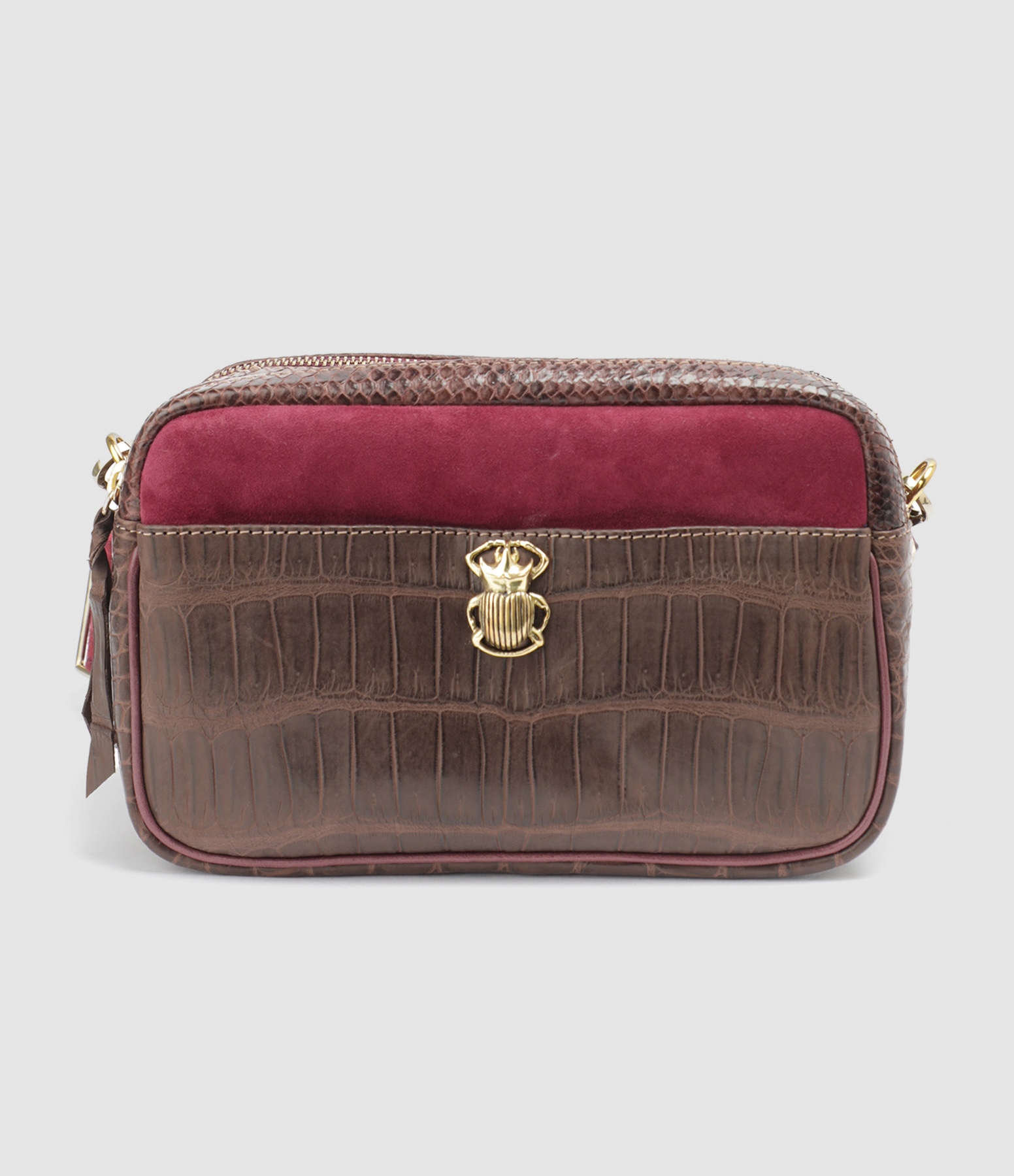 Sac Lily Croco Python Chocolat Bordeaux
