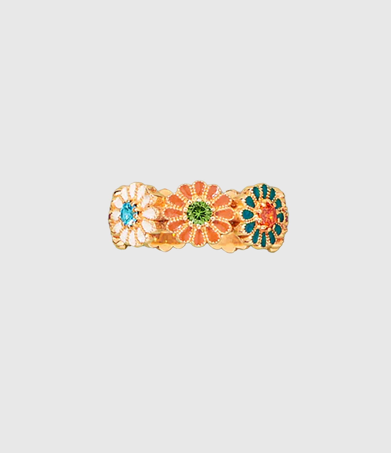 Bague Sai 7  Email Bollywood Multipierres Argent Doré Multicolore