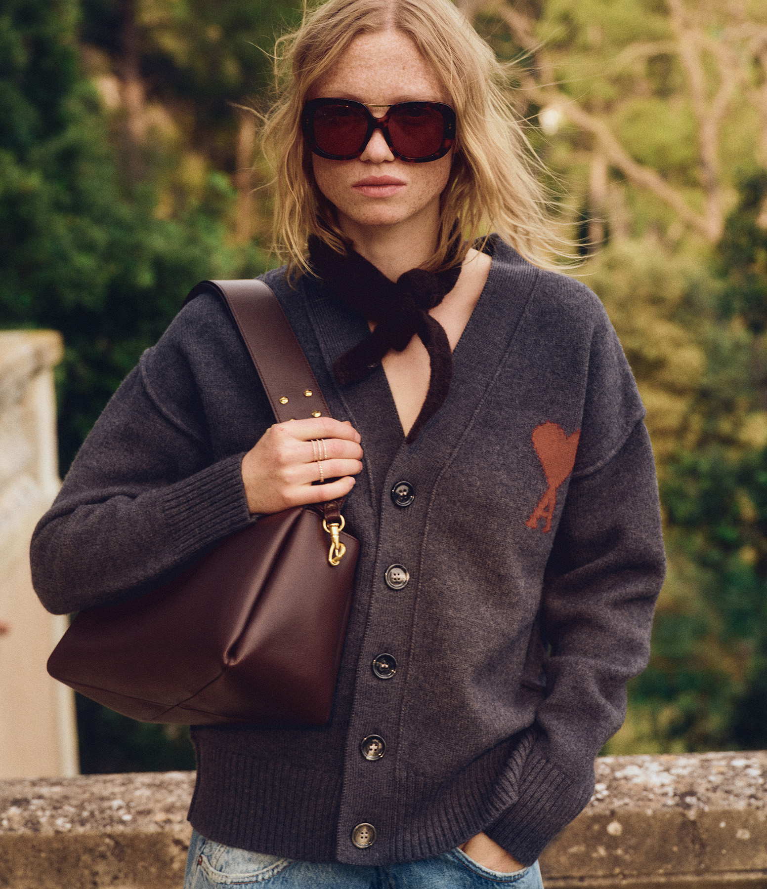 Cardigan Ami De Coeur Gris Chine   Rouge