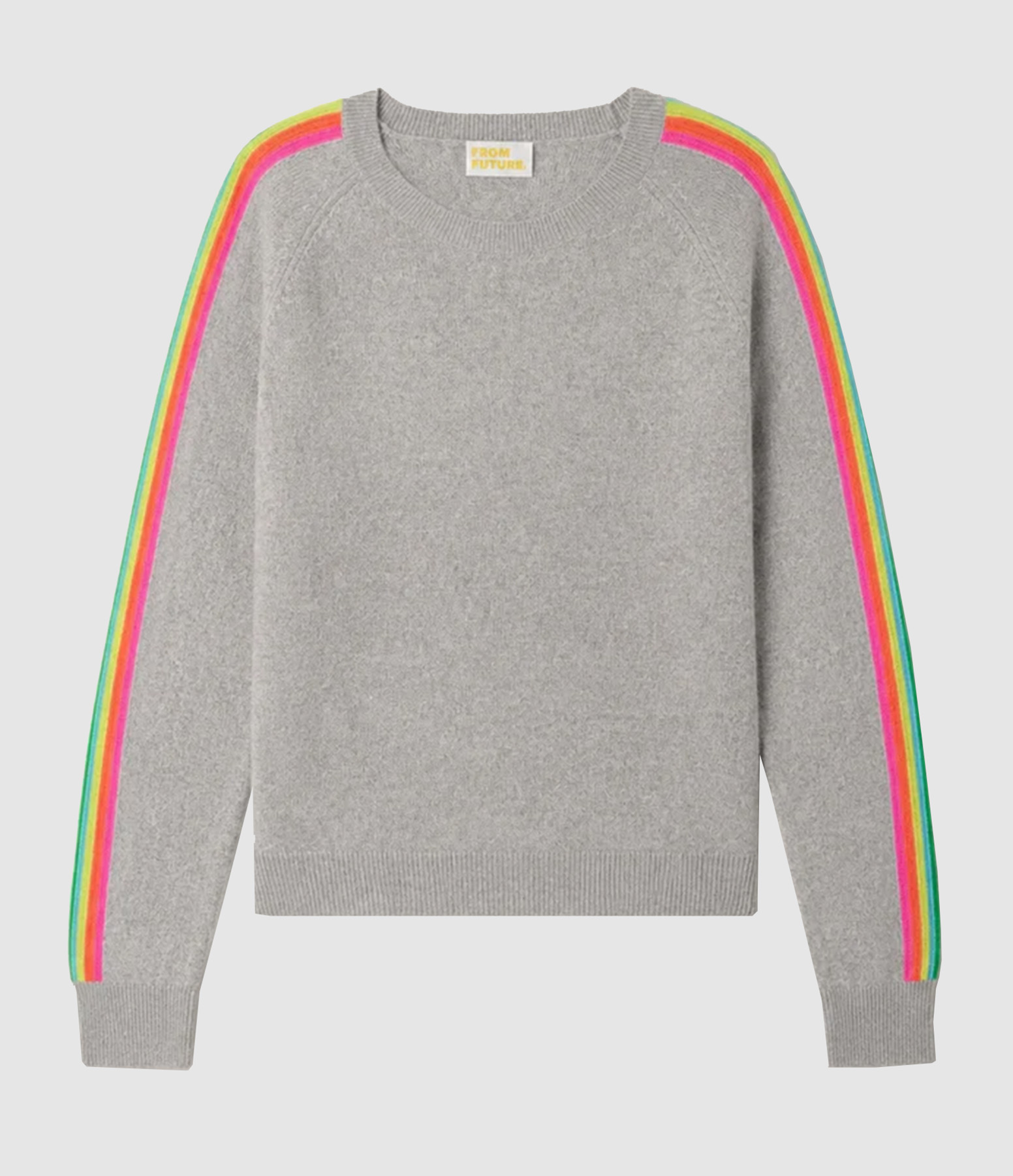 Pull Col Rond Bandes Multicolores Gris Chiné Foncé